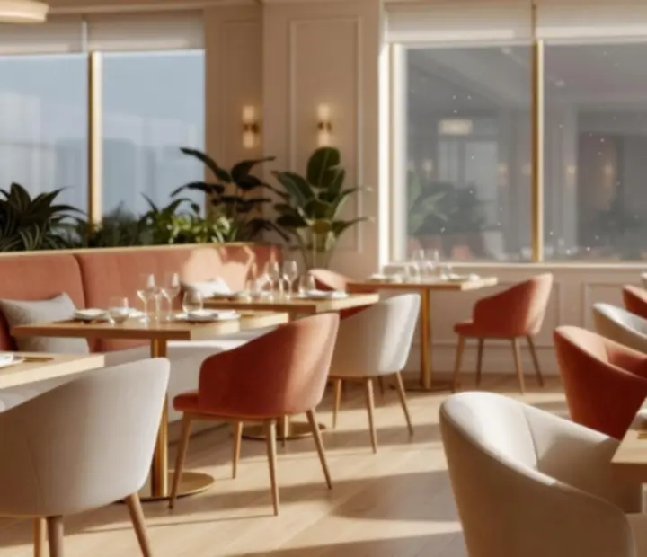 Jasne, przestronne wnętrze restauracji Betéti Társaság z elegancko nakrytymi stolikami przygotowanymi na rezerwacje