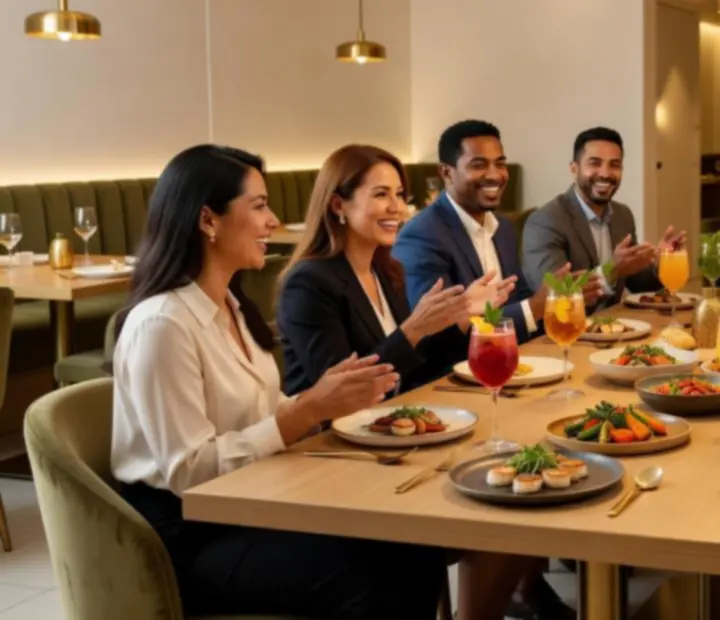 Kolacja integracyjna dla firm w jasnym wnętrzu restauracji